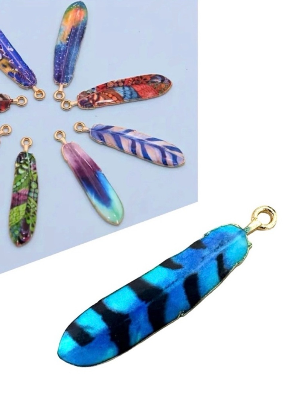 🔴 5 for $10 ONE Colorful Enamel Feather-Shaped Pendant Charm Bohemian Style